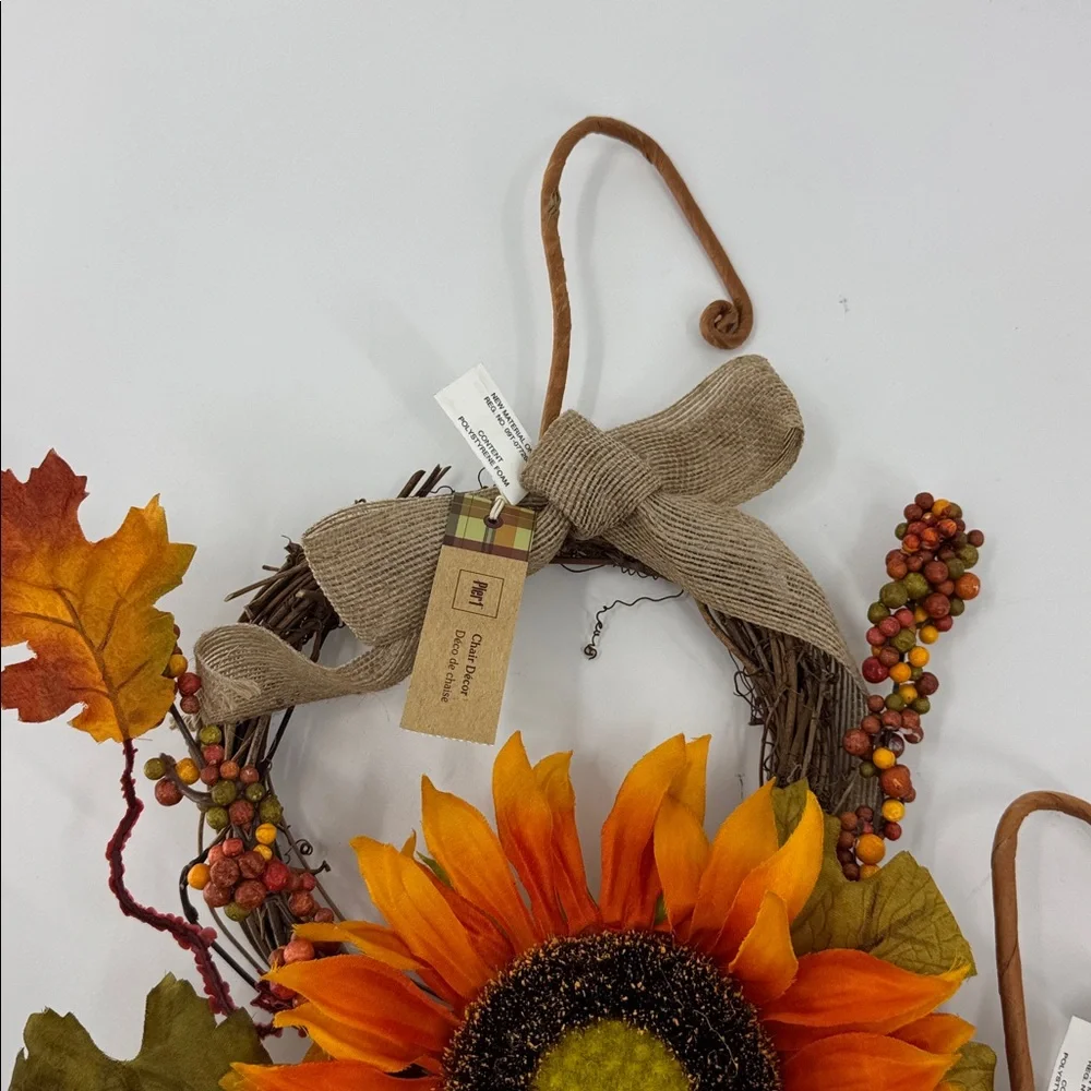Pier1 Set of 3 Sunflower Autumn Wreath Chair Decor NWT
